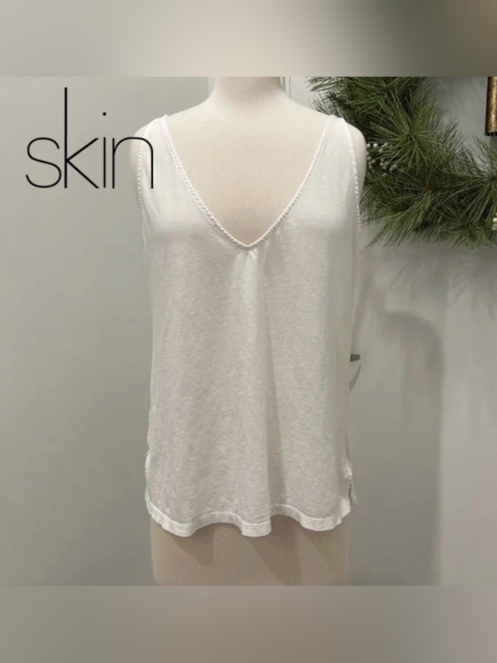 Skin's Deep-V Sleep Cami, Size S, in White Pima Cotton